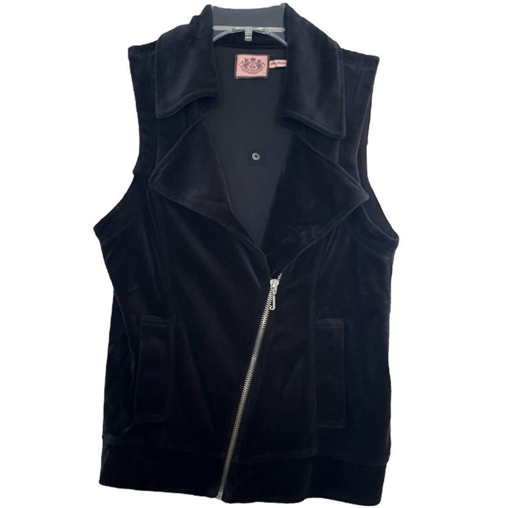 Juicy Couture Velour Moto Vest Vintage 2009 Black Velvet Y2K Biker Chick Size XS